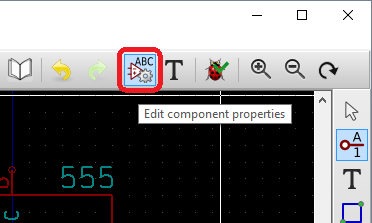 Screenshot highlighting the location of the 'Edit component properties' button in the top toolbar